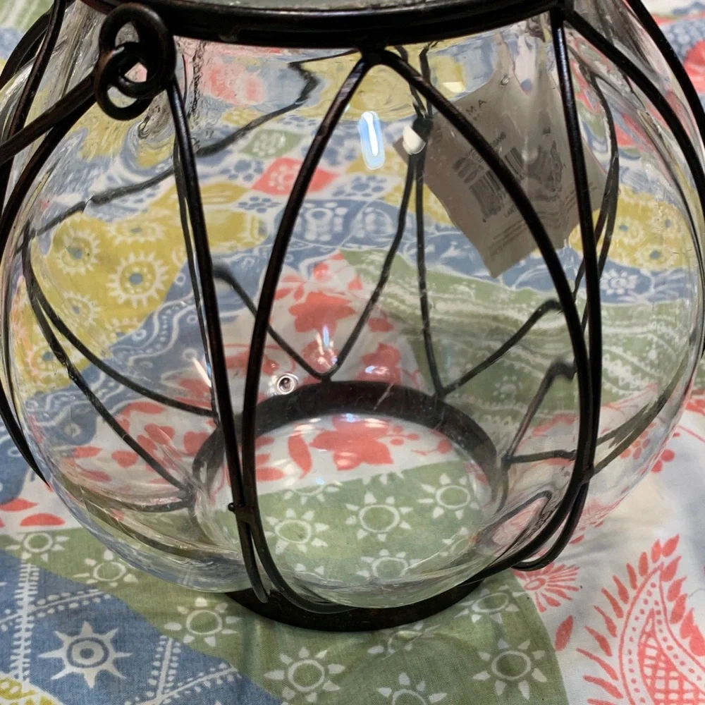 Sonoma Coppery Black Wire Glass Tea Light Holder Lantern Pair
